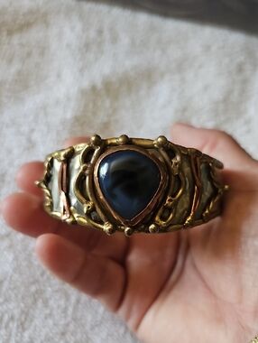 Vintage Handcrafted Brass Silver Tone And Cooper Cuff